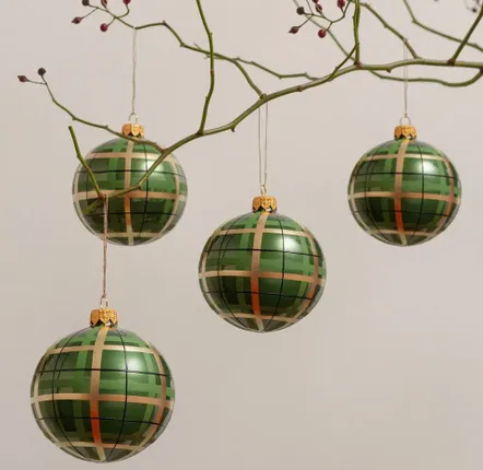 Other Christmas decorations - 4 brown glass Christmas baubles with a checkered pattern - DAGMARA MY CHRISTMAS