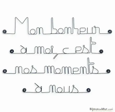 Autres décorations murales - Citation déco en fil de fer " Bonheur et Amour " - à punaiser - BIJOUX DE MUR