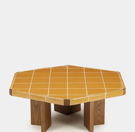 Tables basses - LISBOA YELLOW CERAMIC TILE AND ASH WOOD COFFEE TABLE - HOUSE OF CAPRICORN