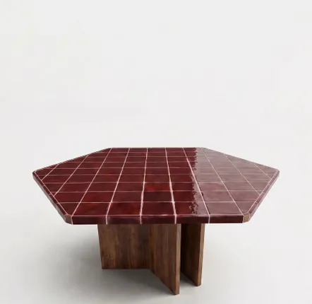 Tables Salle à Manger - LISBOA BORDEAUX CERAMIC TILE AND ASH WOOD LARGE DINING TABLE - HOUSE OF CAPRICORN