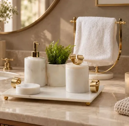 Soap dishes - Luxury Marble Bathroom Set with Gold Details - BELS & PEARL