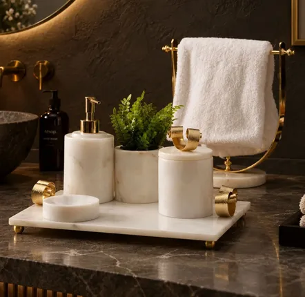 Soap dishes - Luxury Marble Bathroom Set with Gold Details - BELS & PEARL