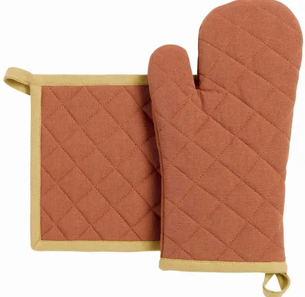 Potholders - Recycled oven glove and pot holder set Grace Cuivre 18 X 32 - MAISON VIVARAISE - SDE VIVARAISE WINKLER
