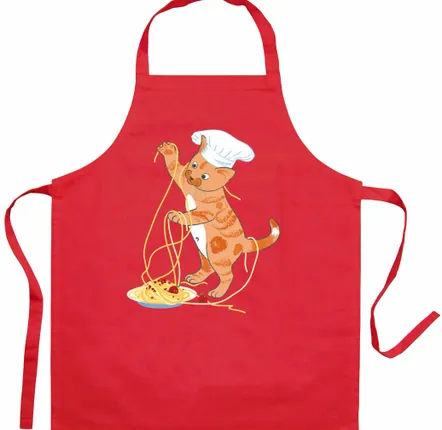 Aprons - Recycled Children's Kitchen Apron Chat en cuisine Rouge 52 X 63 - MAISON VIVARAISE - SDE VIVARAISE WINKLER