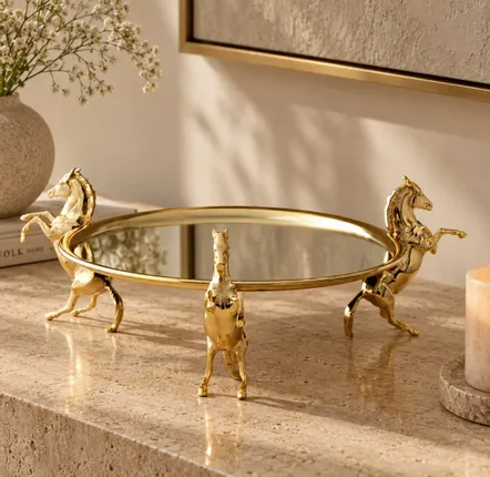 Platter and bowls - Three Horse Brass Mirrored Tray - BELS & PEARL