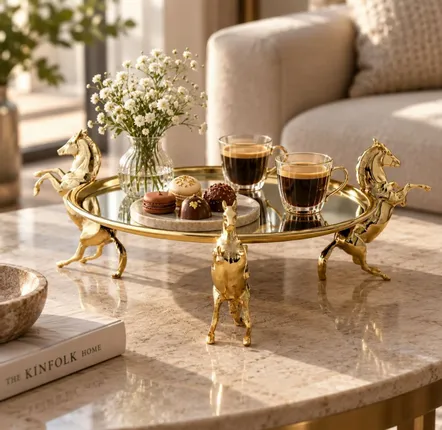 Platter and bowls - Three Horse Brass Mirrored Tray - BELS & PEARL