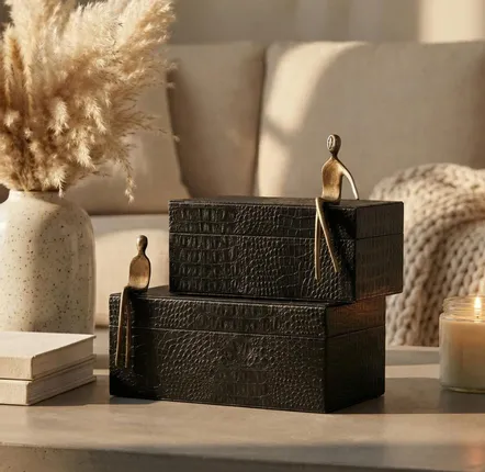 Storage boxes - Set of Two Croc-Embossed Decorative Boxes - BELS & PEARL