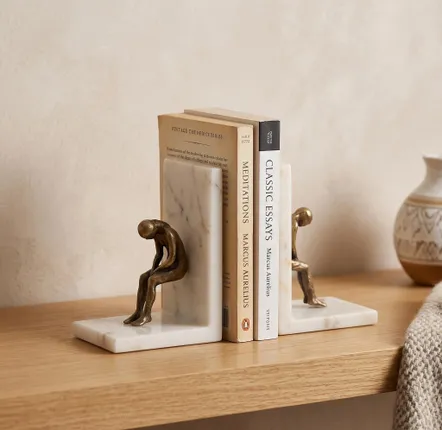Other office supplies - Marble Bookends with Brass Figures - BELS & PEARL