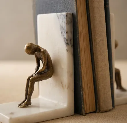 Other office supplies - Marble Bookends with Brass Figures - BELS & PEARL