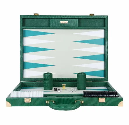 Petite maroquinerie - Backgammon Lézard Vert Bouteille - Cuir Végane - jeu de société - VIDO LUXURY BOARD GAMES