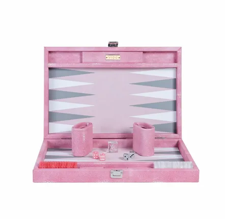 Accessoires de voyage - Set de backgammon Galuchat Rose - Cuir végane - Taille M - VIDO LUXURY BOARD GAMES