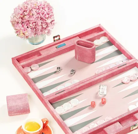 Accessoires de voyage - Set de backgammon Galuchat Rose - Cuir végane - Taille M - VIDO LUXURY BOARD GAMES