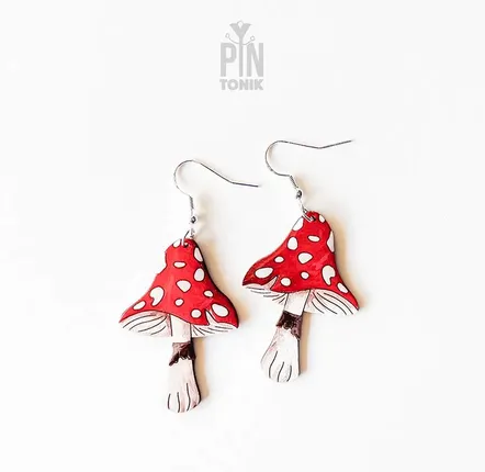 Bijoux - Boucles d'oreilles pendantes Amanita Mushroom - PINTONIK