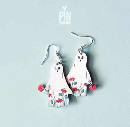 Bijoux - Boucles d'oreilles pendantes en forme de fantôme floral - PINTONIK