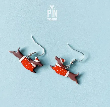 Bijoux - Boucles d'oreilles pendantes de Noël en teckel - PINTONIK