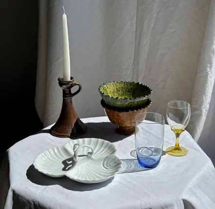 Objets de décoration - Bougeoir en grès brun à anse H19 L14 - OFFICE OBJETS