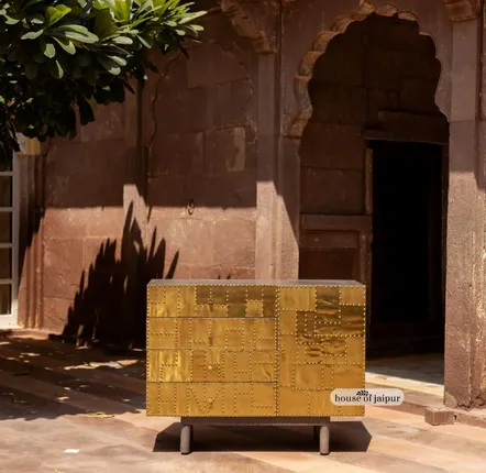 Buffets - Kansa Brass Patchwork Sideboard by House of Jaipur - HOUSE OF JAIPUR