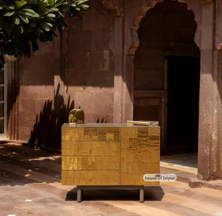 Buffets - Kansa Brass Patchwork Sideboard by House of Jaipur - HOUSE OF JAIPUR