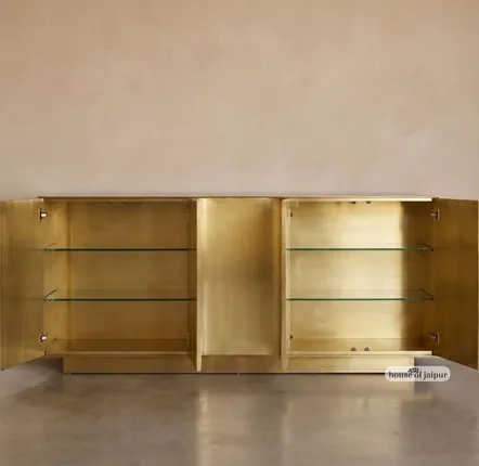 Buffets - Arcana Mother-of-Pearl and Brass Credenza and Media Console - HOUSE OF JAIPUR