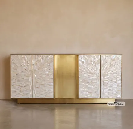 Buffets - Arcana Mother-of-Pearl and Brass Credenza and Media Console - HOUSE OF JAIPUR