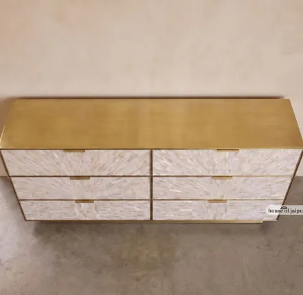Chiffonniers - Arcana Mother-of-Pearl and Brass Six-Drawer Dresser - HOUSE OF JAIPUR
