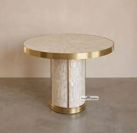 Tables Salle à Manger - Arcana Mother-of-Pearl and Brushed-Brass Round Dining Table - HOUSE OF JAIPUR