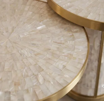 Tables Salle à Manger - Arcana Mother-of-Pearl and Brushed-Brass Round Dining Table - HOUSE OF JAIPUR