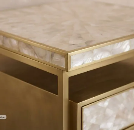 Tables de nuit - Arcana Mother-of-Pearl Sunburst and Brushed-Brass Bedside Table - HOUSE OF JAIPUR