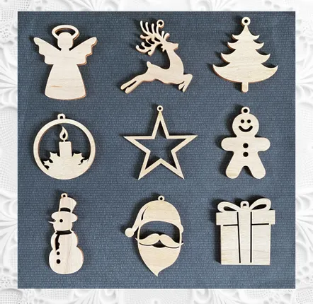Guirlandes et boules de Noël - Boule de Noël - Collection Sujet en bois - 9 pièces - LA COUR DU JUCH