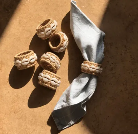 Kitchen utensils - The Rattan Shell Napkin Ring - Natural White - BAZAR BIZAR LIVING