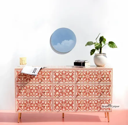 Chests of drawers - Moroccan Pattern Bone Inlay Chest of Drawers by House of Jaipur - HOUSE OF JAIPUR