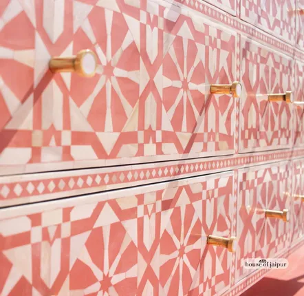 Chests of drawers - Moroccan Pattern Bone Inlay Chest of Drawers by House of Jaipur - HOUSE OF JAIPUR