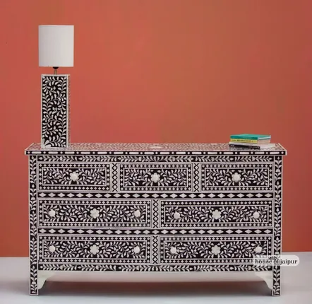 Commodes - Floral Chest of Drawers by House of Jaipur - HOUSE OF JAIPUR