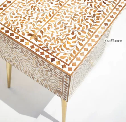Bureaux - Teak Wood Inlay Work Desk by House of Jaipur - HOUSE OF JAIPUR