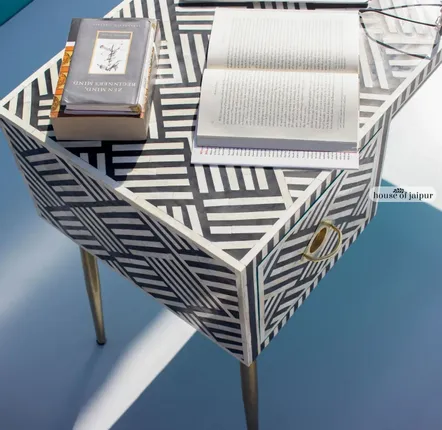 Bureaux - Monochrome Work Desk – Bone Inlay - HOUSE OF JAIPUR