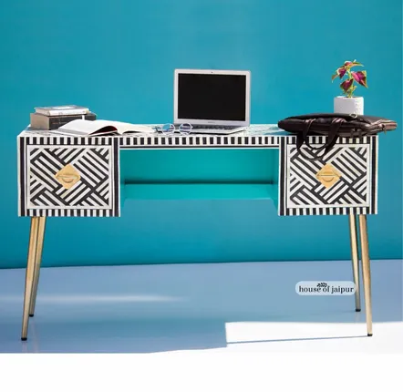 Bureaux - Monochrome Work Desk – Bone Inlay - HOUSE OF JAIPUR