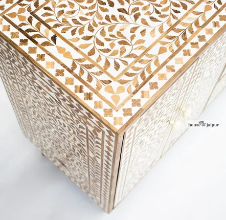 Sideboards - Teak Wood Inlay Cabinet — Solid Wood - HOUSE OF JAIPUR