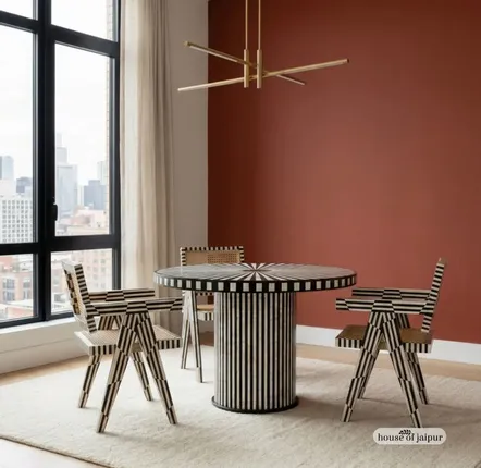 Dining Tables - Nova Dining Table Set with Raya Inlay Chair - HOUSE OF JAIPUR