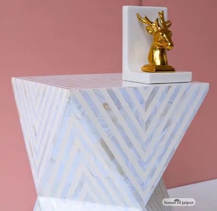 Other tables - Illusion End Table Duo — Bone & Mother of Pearl Inlay - HOUSE OF JAIPUR
