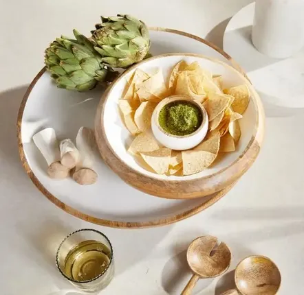 Kitchen utensils - Mango Wood & White Enamel Bowls - BE HOME