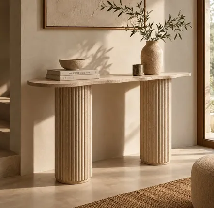 Console table - Caldera console in natural travertine - DESIGN TRIP