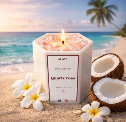 Gifts - Rose Quartz Jewelry Candle - Island Monoi Fragrance - SLOYA