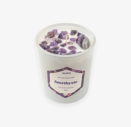 Decorative objects - Amethyst Stone Candle - Cherry Blossom Fragrance - SLOYA