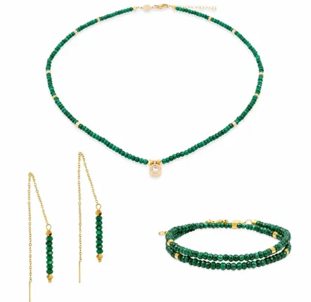 Cadeaux - Collier, bracelet et boucles d'oreilles Lumia en pierres Malachite - SLOYA