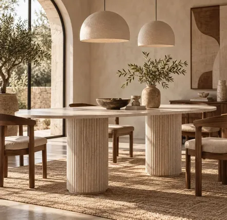 Tables Salle à Manger - Table Aïda en travertin naturel 180 cm - DESIGN TRIP