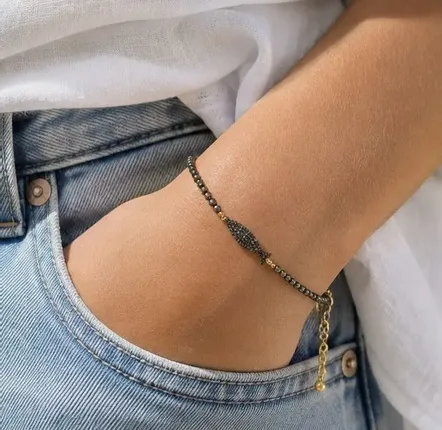 Bijoux - Bracelet poisson diamants noirs et pyrite- KIKO PYRITE - SOPHIE DESCHAMPS BIJOUX
