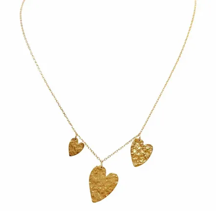 Bijoux - Collier chaine plaqué or et 3 coeurs- Alma - SOPHIE DESCHAMPS BIJOUX