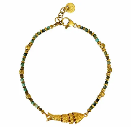Bijoux - Bracelet turquoises et poisson- Sardina stone - SOPHIE DESCHAMPS BIJOUX