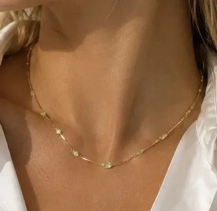 Bijoux - Collier chaine avec  peridot et quartz jaune - Trésor - SOPHIE DESCHAMPS BIJOUX