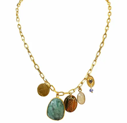 Bijoux - Collier Chaine et pierre- Montmartre - SOPHIE DESCHAMPS BIJOUX